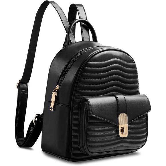 Chic Black Quilted Vegan Leather Mini Backpack with Gold Hardware - Picture 5 of 5